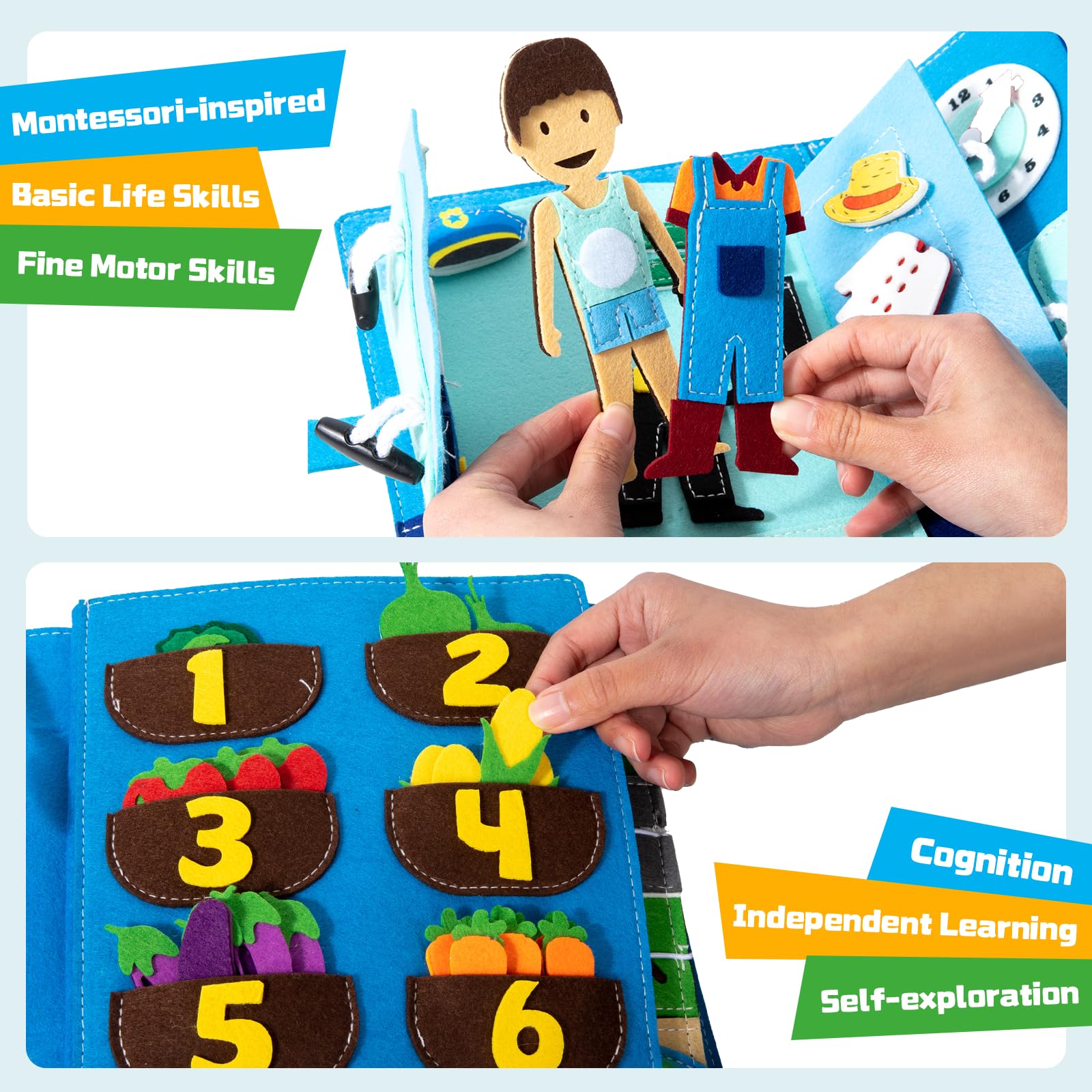 Adena Montessori Busy Book ab 3 Jahre Beruf Stoffbuch Filz 10 Seiten Quiet Book Activity Board Lernspielzeug Geschenk ab 4 5 6 Jahre Mädchen Junge