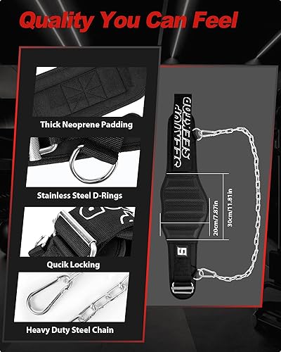 Miniatura 3 de Seektop Cinturón de inmersión para levantamiento de pesas, cinturón de levantamiento de pesas de gimnasio de bloqueo rápido con cadena, cinturón de