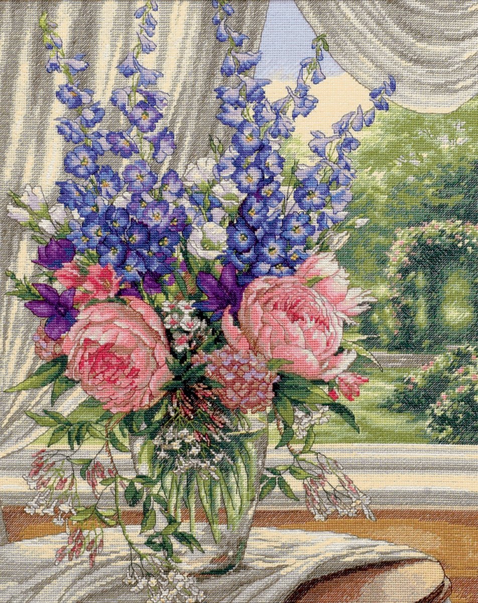 12"X15" Gold Collection Peonies/Delphiniums Counted Cross Stitch Kit 35257