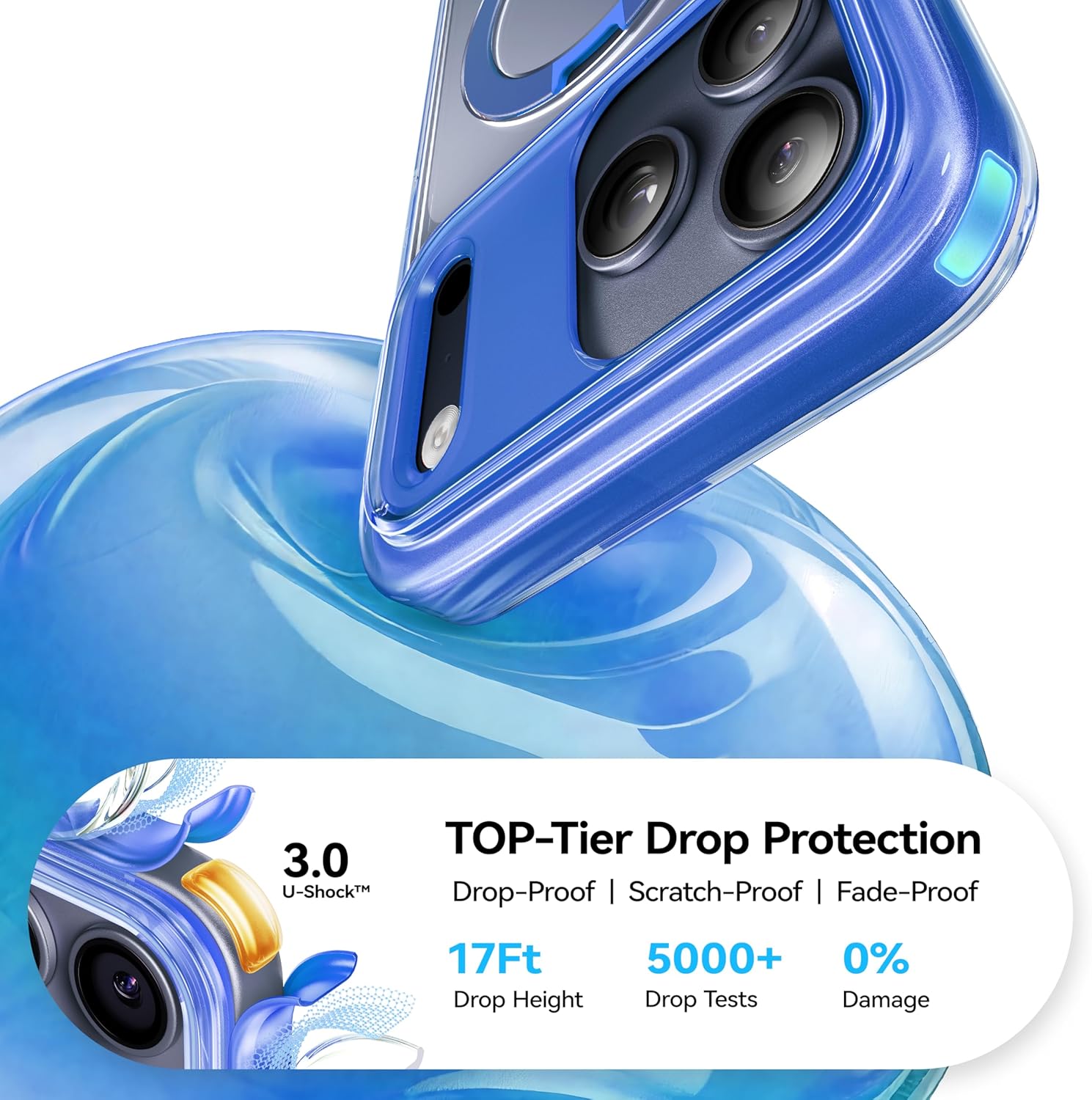 CASEKOO Deep Blue for iPhone 17 Pro Max Case with Ultra Magnetic Stand, Fit for MagSafe, 16FT Military Grade Protection, Kickstand for Viewing & Work, Clear Back, Blue