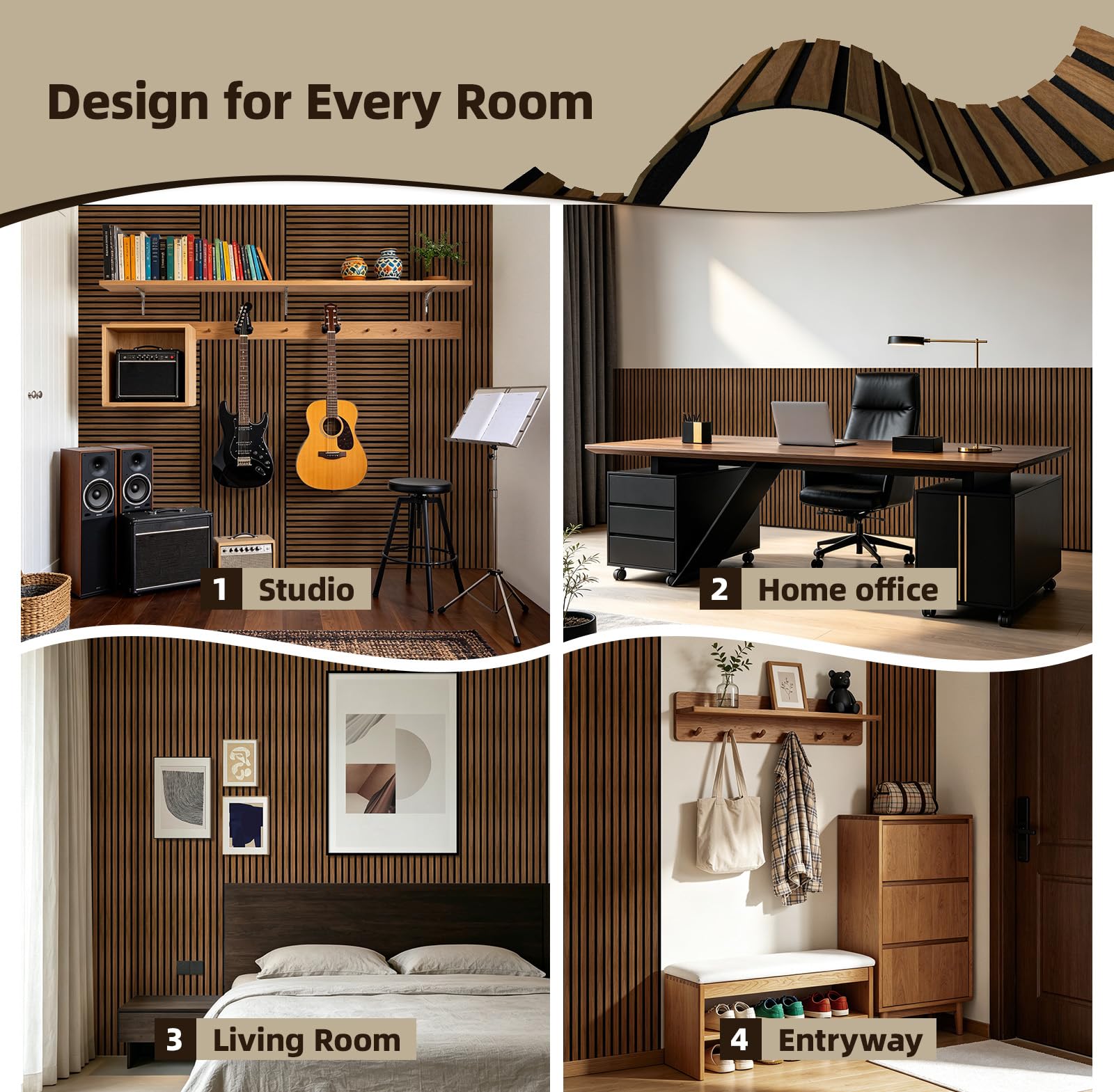 Vieshful Set da 20 Pannelli MDF Legno Acustici Flessibili 28x40cm Noce | Doghe Parete per Colonne e Curve, Pannelli 3D per Ridurre l'Eco e Migliorare l'Acustica, Decorazione Fai-da-Te