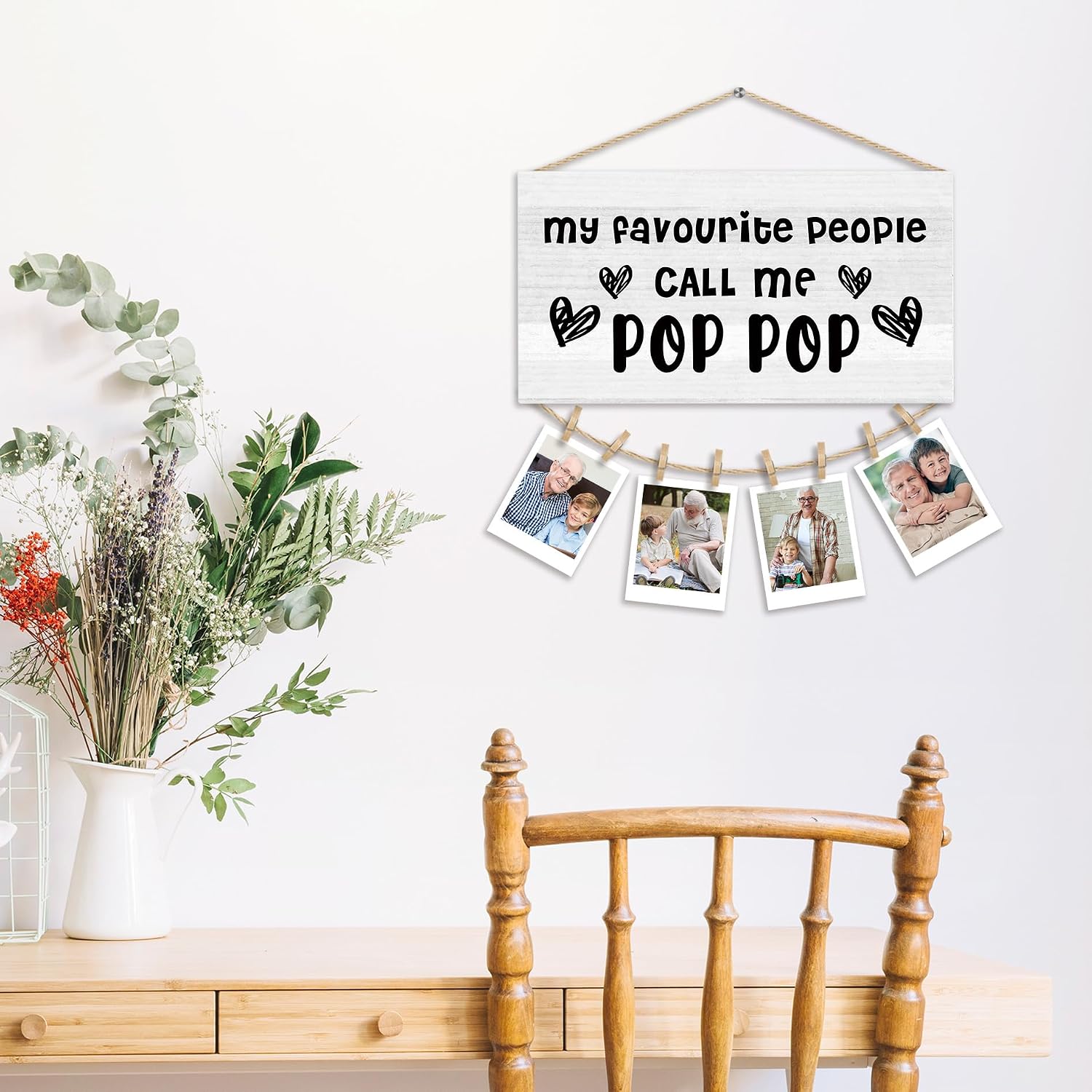 Pop Pop Gifts Picture Frames Photo Holder for Wall, Grandpa Papa Poppys Pawpaw Grandfather Gift from Grandkids Grandchildren, Best Grandpa Gifts Hanging Photo Display for wall Decor image 2