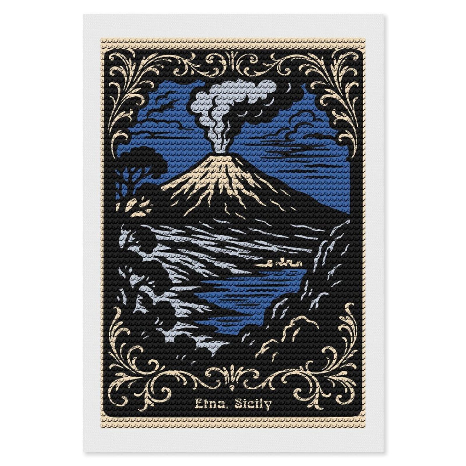 Junmoney Etna, Sicily Volcanic Landscape Art Diamond Art Kit 8"x12", Neat Printed Canvas, Finish and Display, Relaxing DIY Hobby, Living Room Decor