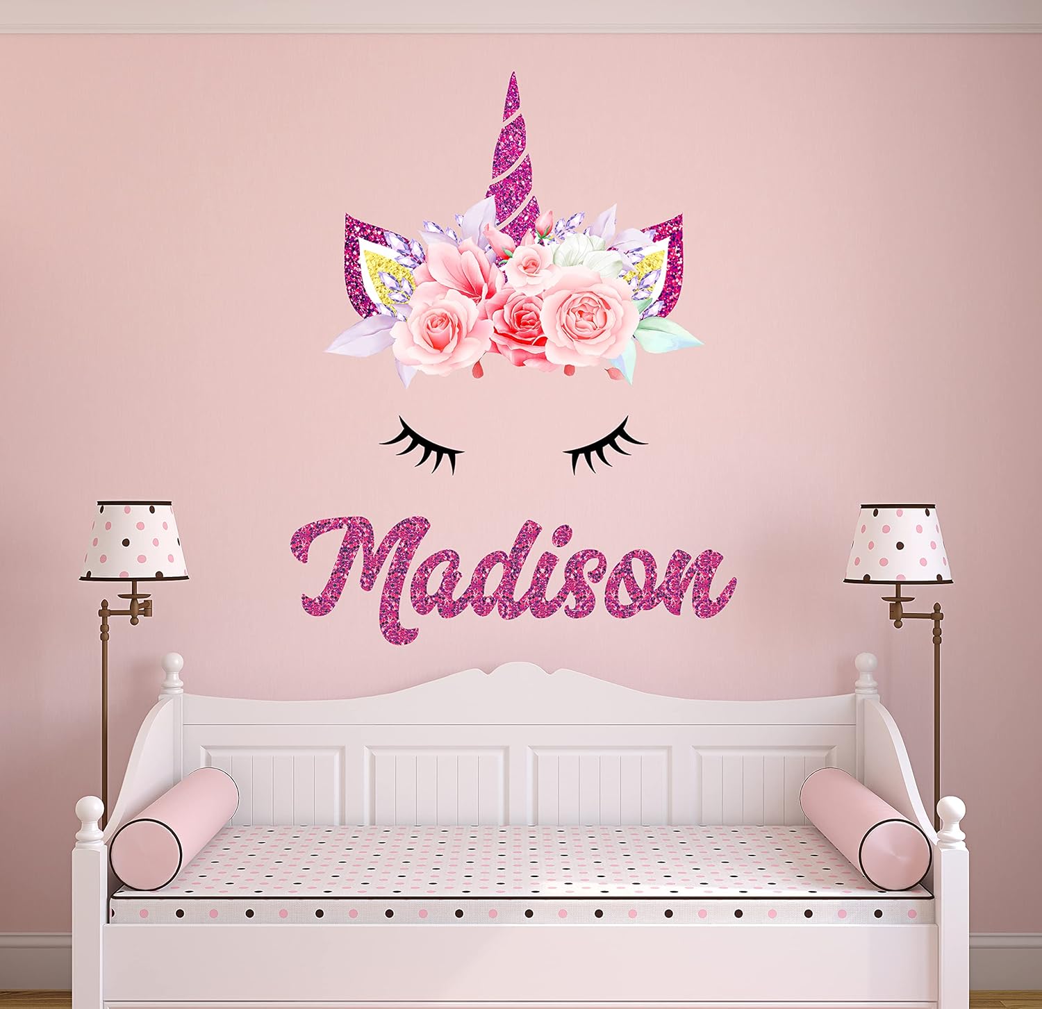 Custom Unicorn Wall Decals - Name Wall Decals for Girls - Unicorn Gifts for Girls Age 6-8 - Girl Room Decorations for Bedroom - Personalized Unicorn Room Decor - Wall Stickers for Girls Bedroom (18"W x 24"H)