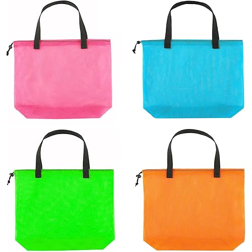 4Pieces Cute Mesh Pool Tote Bags,Mesh Beach Bags With Drawsting For Swim,Travel,Party