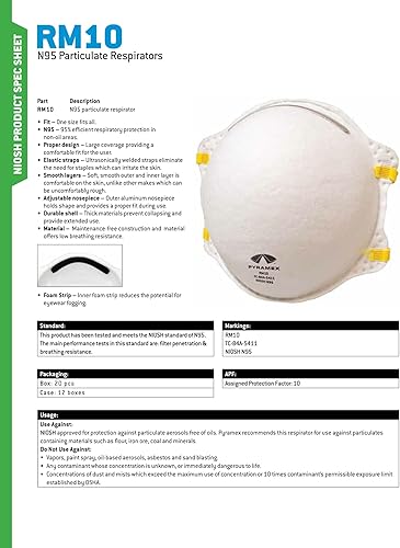 Miniatura 3 de Pyramex RM10 N95 - Máscaras respiradoras de cono de partículas (paquete de 20)