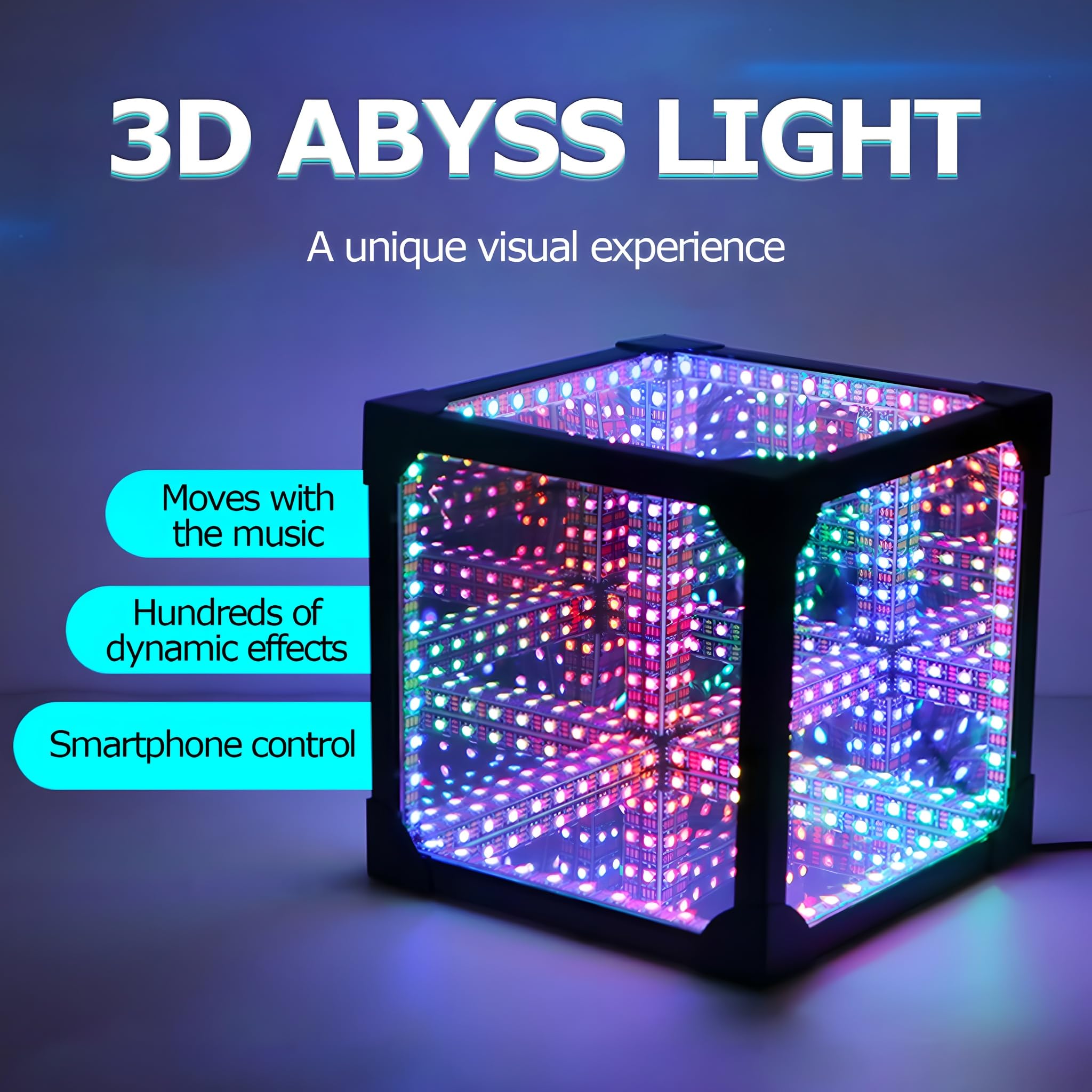 Infinity Mirror Tunnel Light, Rgb Cool Cosmic Cube Lampa Z 200 Trybami Dynamicznymi I 50 Trybami Muzycznymi Lampa O Efekcie 3D Z Zasilaną Przez Usb Lamp 10*10*10CM APP + Remote Control + Voice Pickup