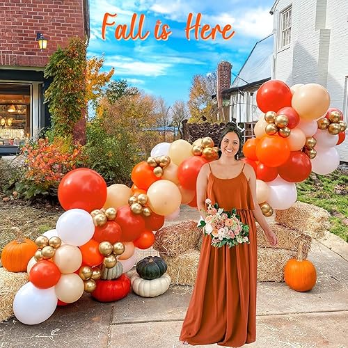 Miniatura 4 de Kozee Kit de arco de guirnalda de color naranja quemado y dorado, 143 globos de doble relleno de terracota blanca melocotón almendra para otoño,
