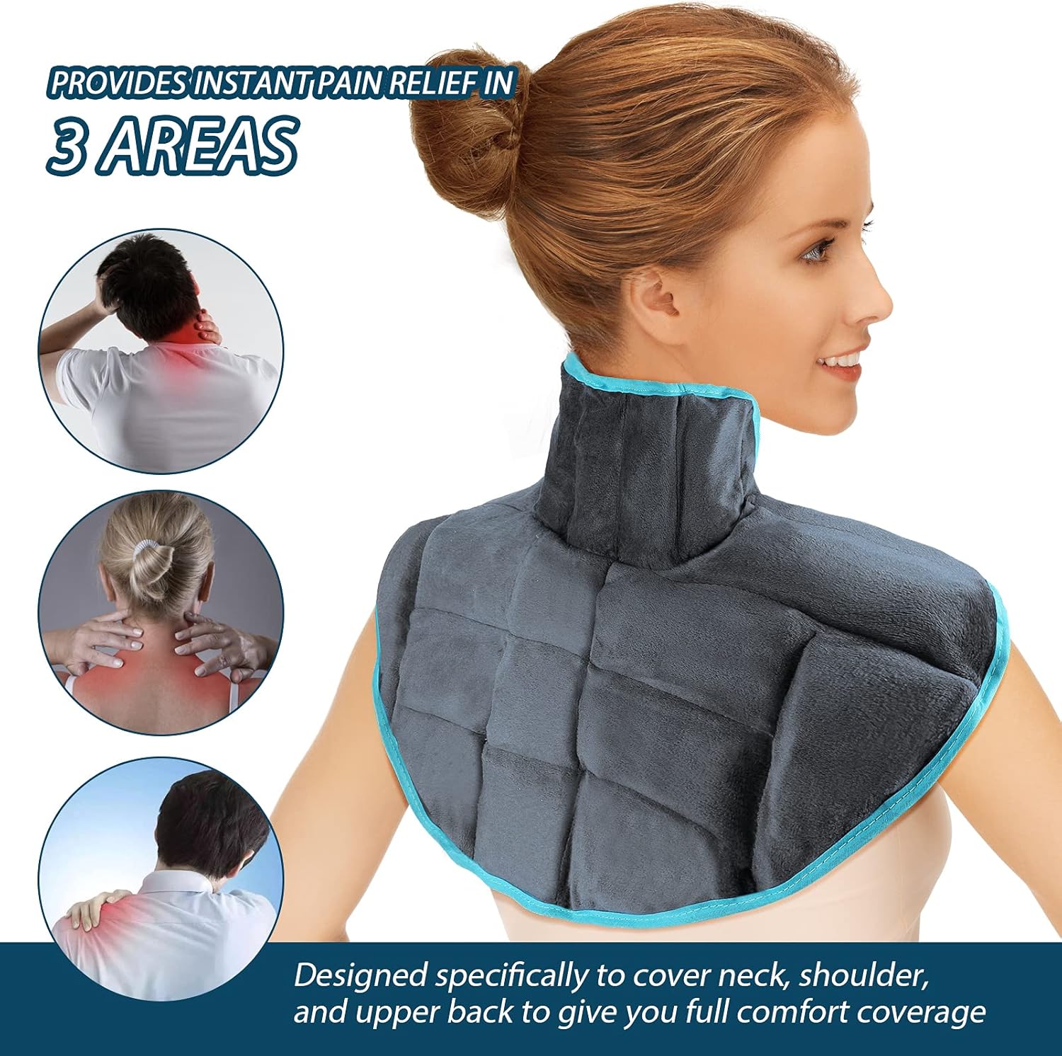 Voligo Large Gel Ice Pack & Microwavable Heating Pad for Neck Shoulder Upper Back Pain Relief - Reusable Weighted Cold Pack for Injuries - Hot & Cold Compress Therapy for Swelling, Bruises, Surgery : Health & Household