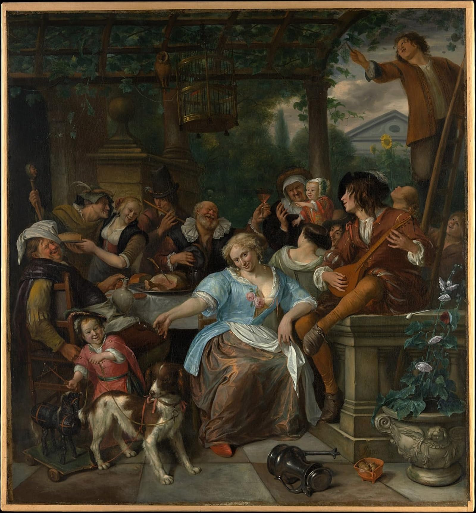 ARTXLXXBN Famous Print Painting Colorful Art Print Merry Company on a Terrace by Jan Havickszoon Steen Canvas Art Decorations for Home Decor 60x90cm