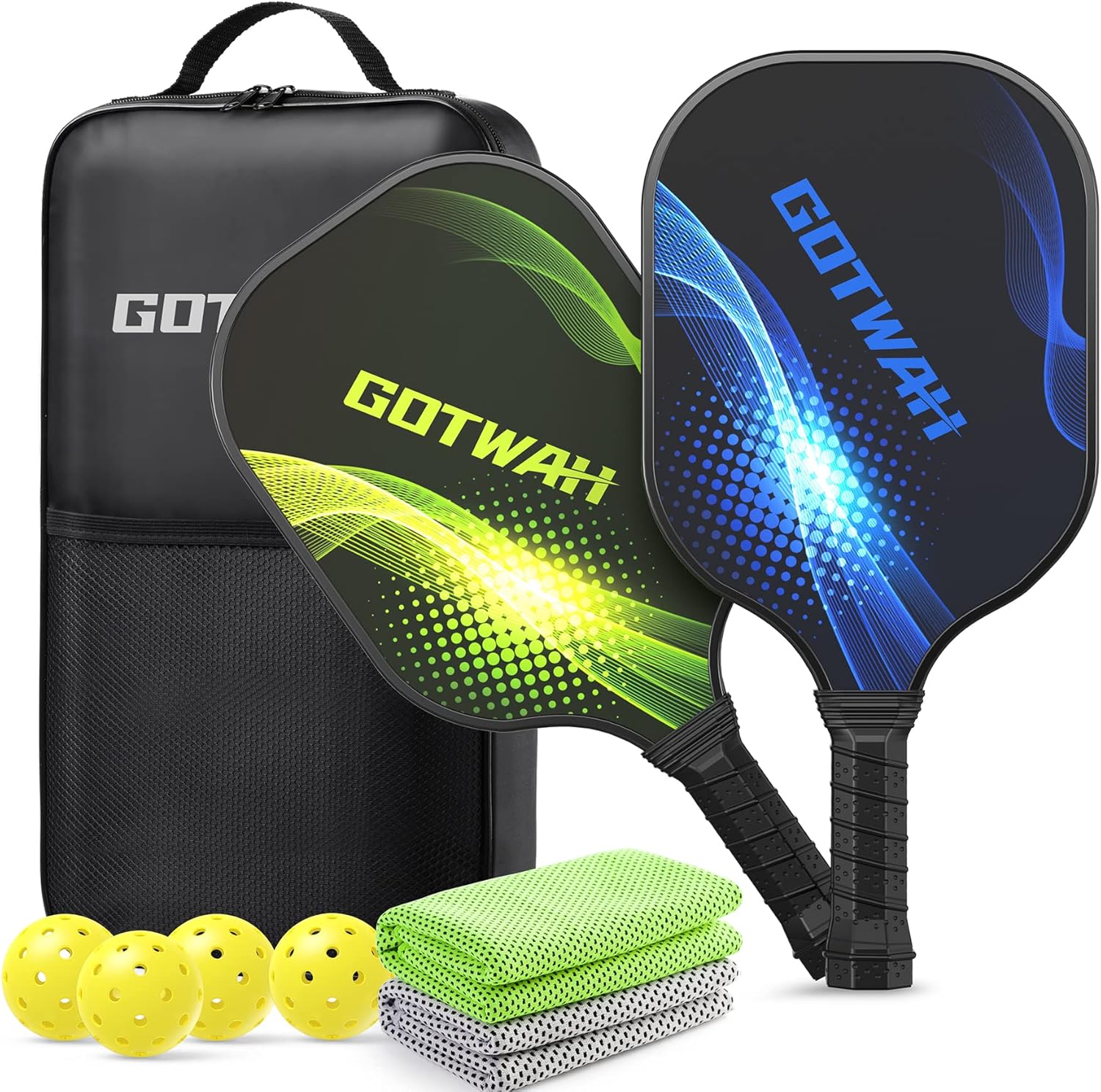 GOTWAH Pickleball Paddles Set of 2, Lightweight Pickleball Rackets Set, Fiberglass