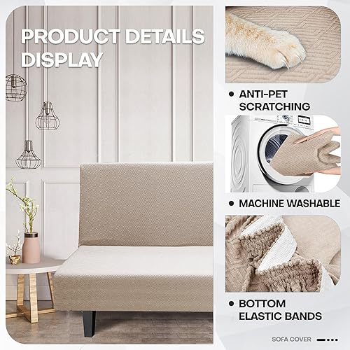 Miniatura 3 de XINEAGE Funda para futón 2025, tamaño matrimonial, elástica, sin brazos, funda para sofá cama antideslizante sin reposabrazos, funda para futón con