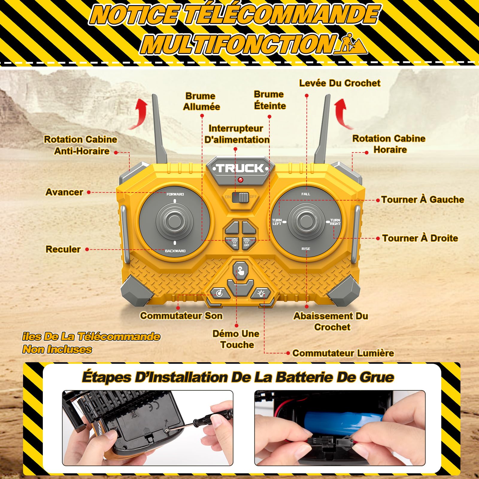 1:16 Grue télécommandée, 13 Canaux Jouet Grue Télécommandée avec Lumières Pulvérisé Sons Réalistes, Grand Engins de Construction Grues Cadeaux pour Enfants 6+ Ans (Jaune)