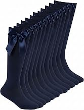 Sock Stack 6 Pairs Girls Knee High School Socks with Fluffy Ribbons Bow Cotton Sock Long Uniform Back to School Party Wear