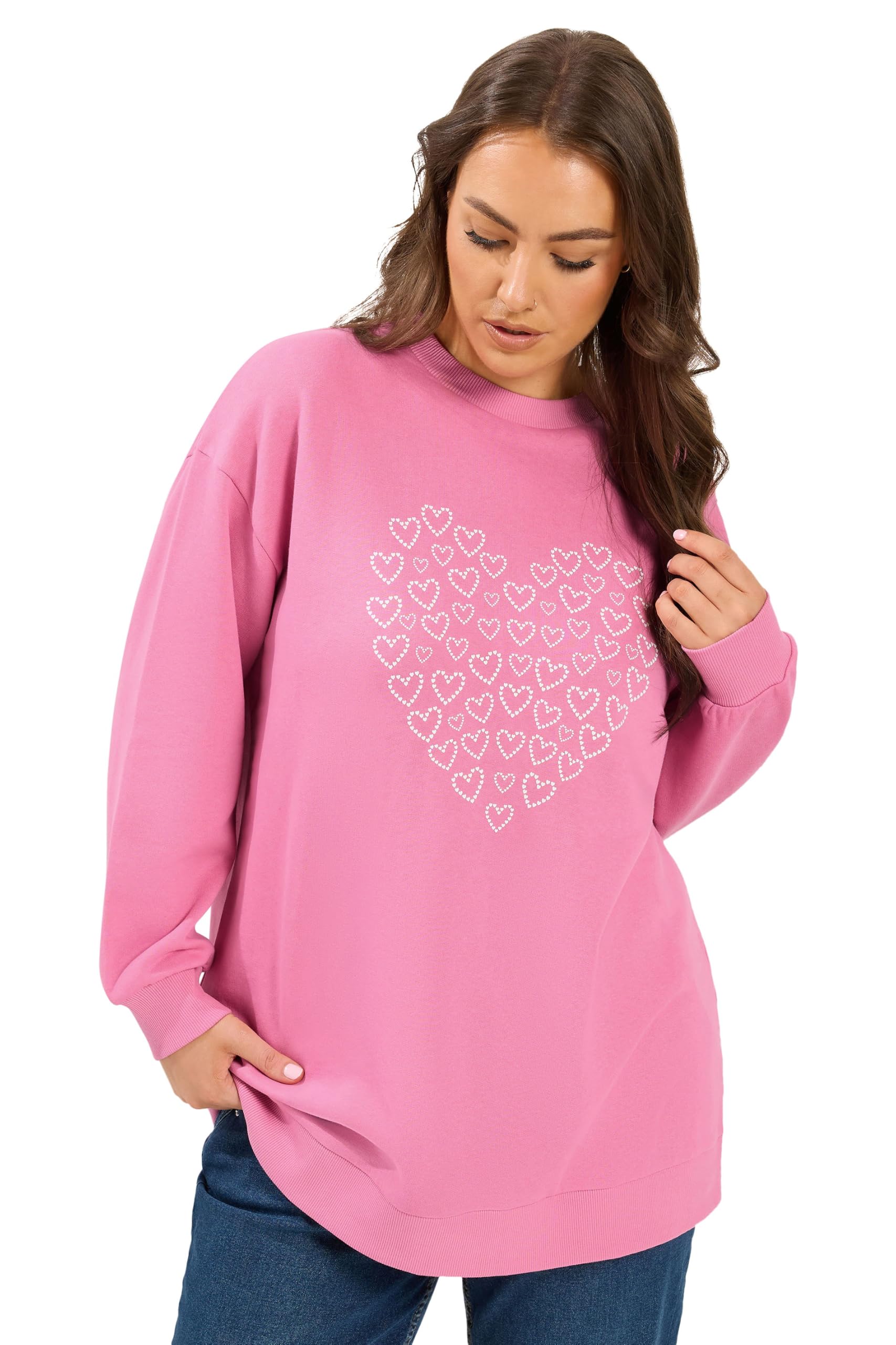 Yours Women's Pink Heart Printed Sweatshirt In | : 26/28