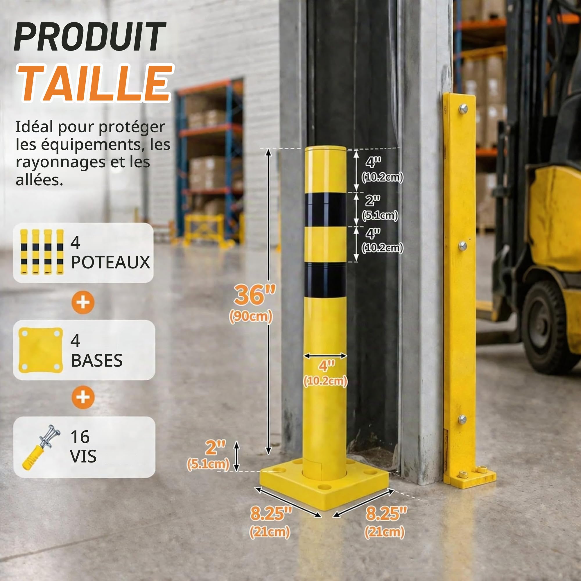 Bollard de Sécurité Flexible, Diamètre 10 cm, Poteau Résistant aux Chocs et Flexible pour la Gestion du Trafic, la Sécurité des Parkings et des Entrepôts (90 cm de Hauteur)