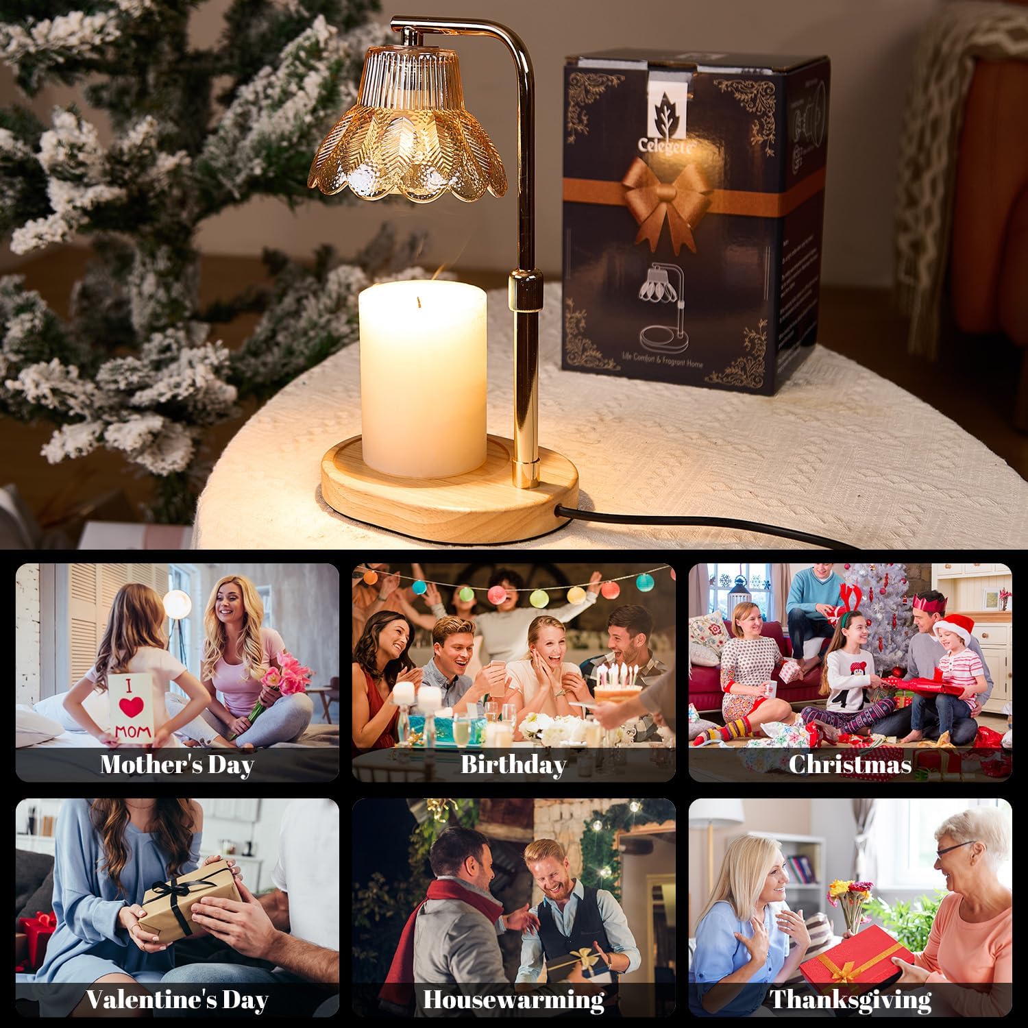 Candle Warmer Lamp with Timer and Dimmer-Adjustable Height Candle Lamp Warmer,New Home Gift Ideas,Brithday Gifts for Women Mom,Candle Light Warmer,Home Decor