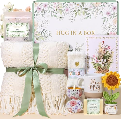 BaiCai Sunflower Spa Gift Basket for Women - 9 Piece Self Care Package with Blanket, Mug, Candle and Bath Set BaiCai Sunflower Spa Gift Basket for Women - 9 Piece Self Care Package with Blanket, Mug, Candle and Bath Set