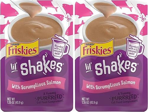 Miniatura 15 de Purina Friskies Complemento de Comida para Gatos en Puré, Lil' Shakes con Delicioso Salmón, Premios Lamibles para Gatos - (Paquete de 16) Bolsitas