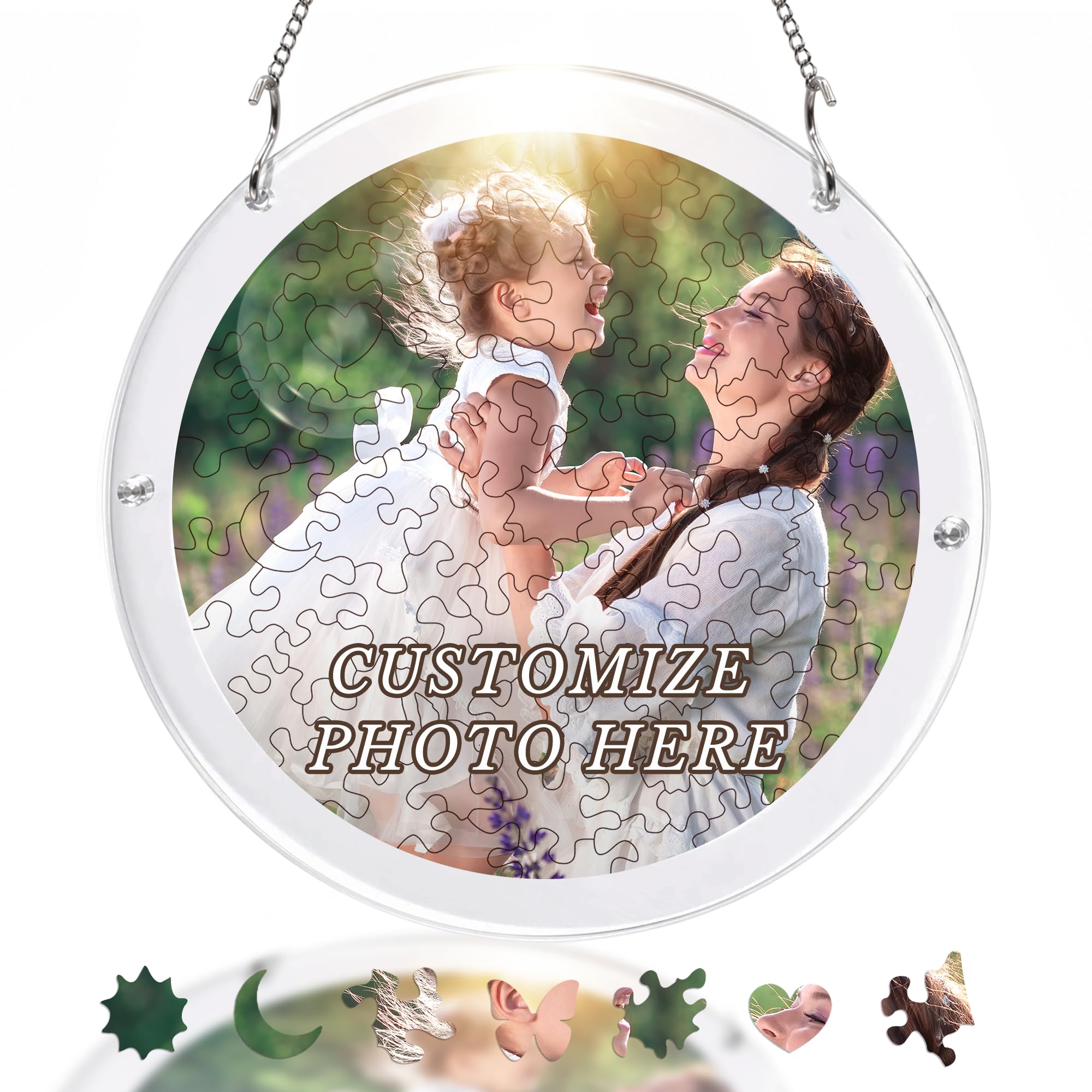 Custom Photo Acrylic Jigsaw Puzzle Suncatcher 83 Pieces, Personalized Sun Catcher Puzzle Kit from Your Picture, DIY Stained Glass Puzzle for Window & Garden Decor, Unique Gifts for Adults (7.4/9.8 in)
