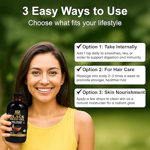 Miniatura 5 de AL TAQWA Aceite de semilla negra  Aceite extra virgen de nigella sativa (Kalonji) para cabello, piel y bienestar  prensado en frío, sin refinar, sin