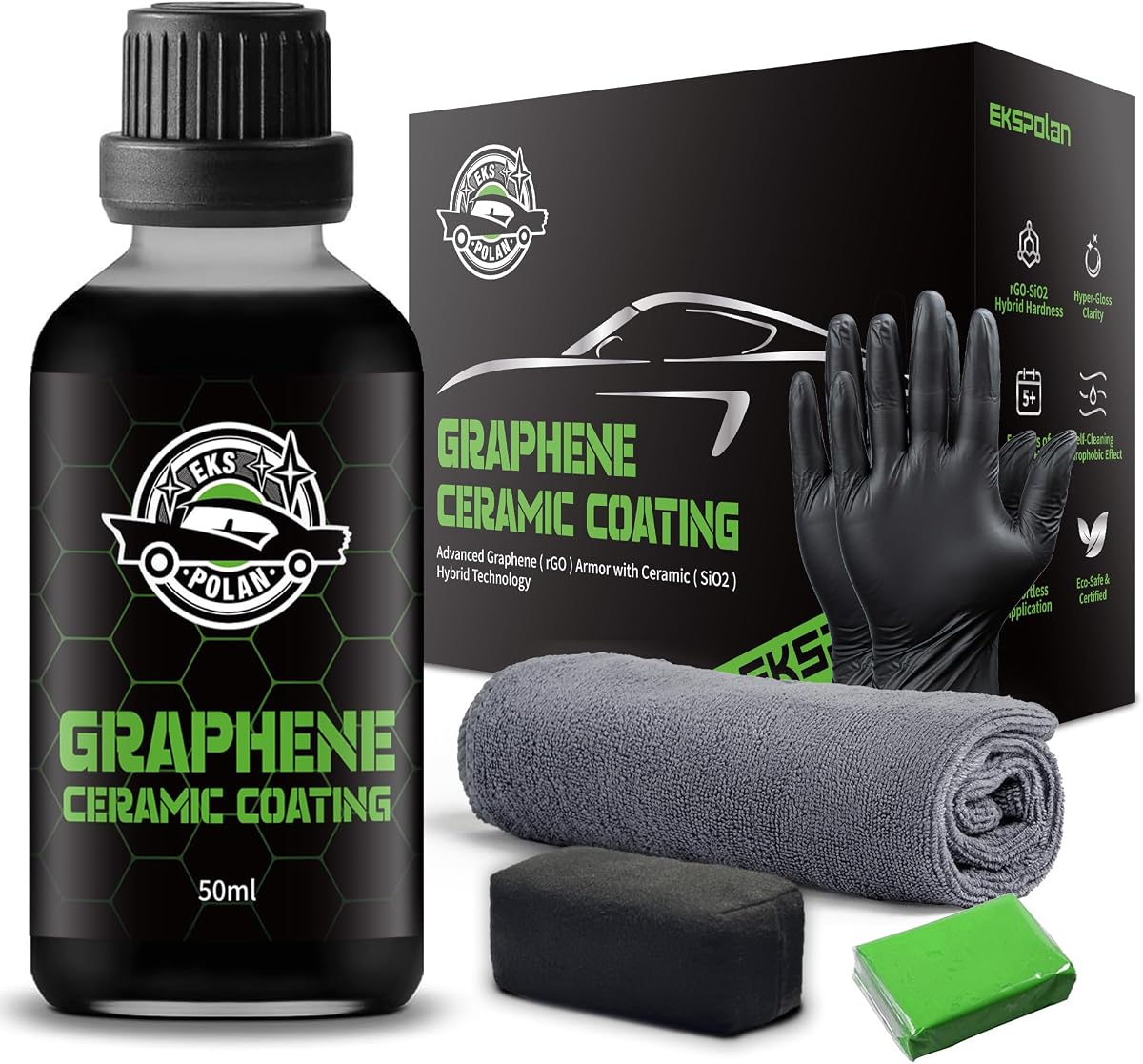 Revestimiento cerámico de grafeno para automóviles (50 ml) - Recubrimiento de grafeno 10H para detalles de automóviles - Más de 5 años de protección, hidrofóbico, resistente a rayones y rayos UV, acabado de alto brillo - Kit de detalles de automóviles de nivel profesional