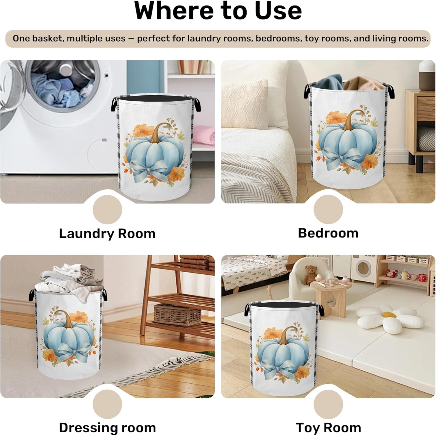 Autumnal Pumpkin Foldable Laundry Hamper - Waterproof Fabric Storage Basket with Handles, Clothes Hampers for Laundry,Bedroom,Dorm