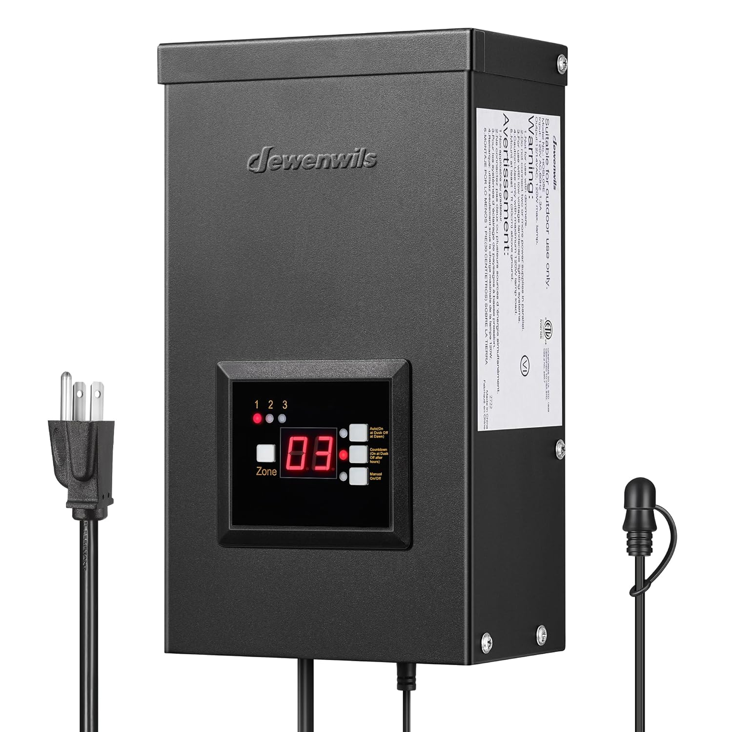 DEWENWILS 300W Low Voltage Transformer with 3 Independent Control Outputs, Landscape Transformer with Timer and Photocell Sensor, 120V AC to 12V/14V AC, Weatherproof, ETL Listed 300 Watts