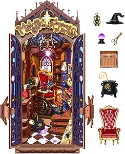 Book Nook Kit - wizard with LED Bookshelf Decor - Featured Harry Potter Book Nook kit example showing detailed miniature house construction with LED lighting and accessories