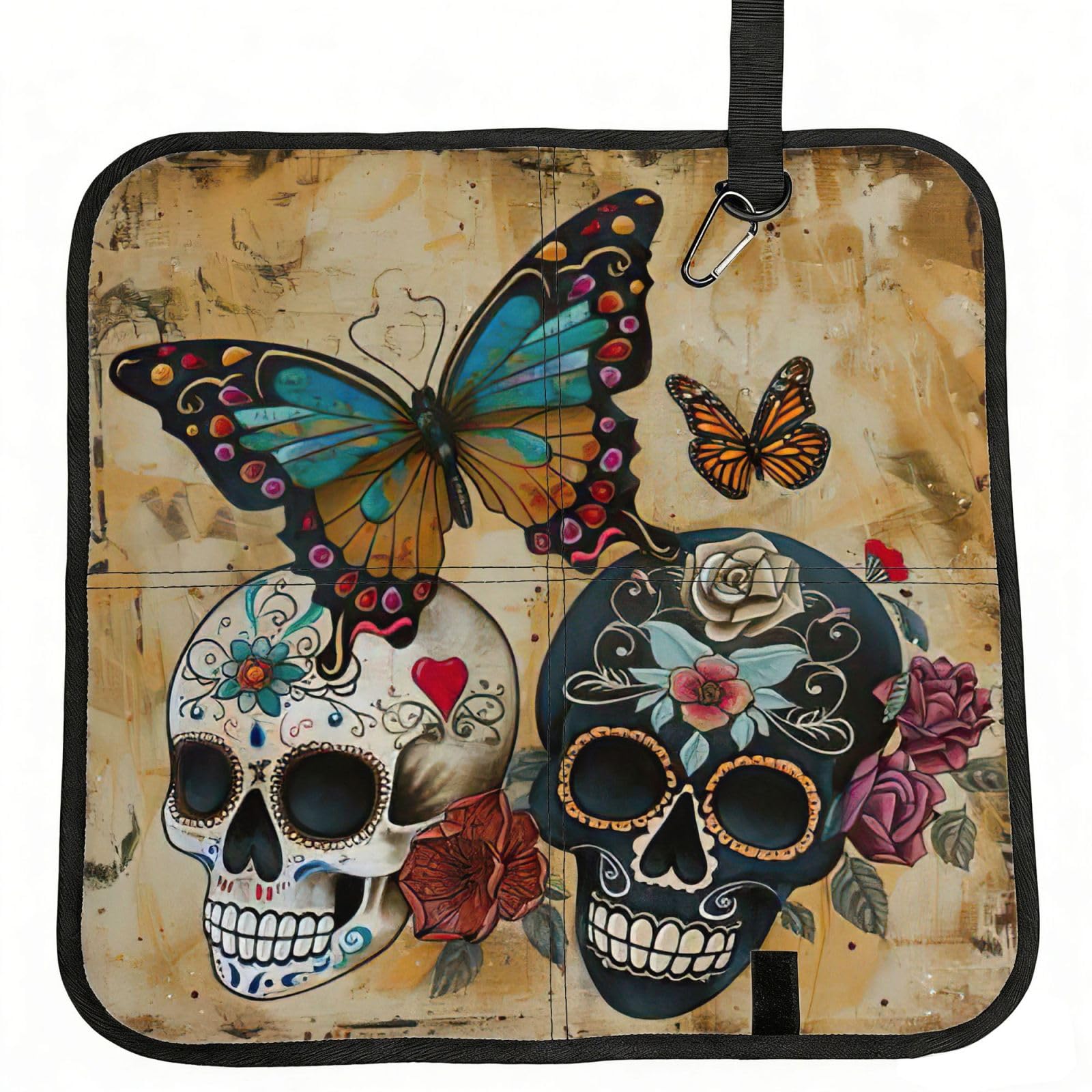 UVBDF Sugar Skulls Butterfly Print Outdoor Sitting Cushion Folding Seat Pad Compact Portable Picnic Bench Cushion Mat