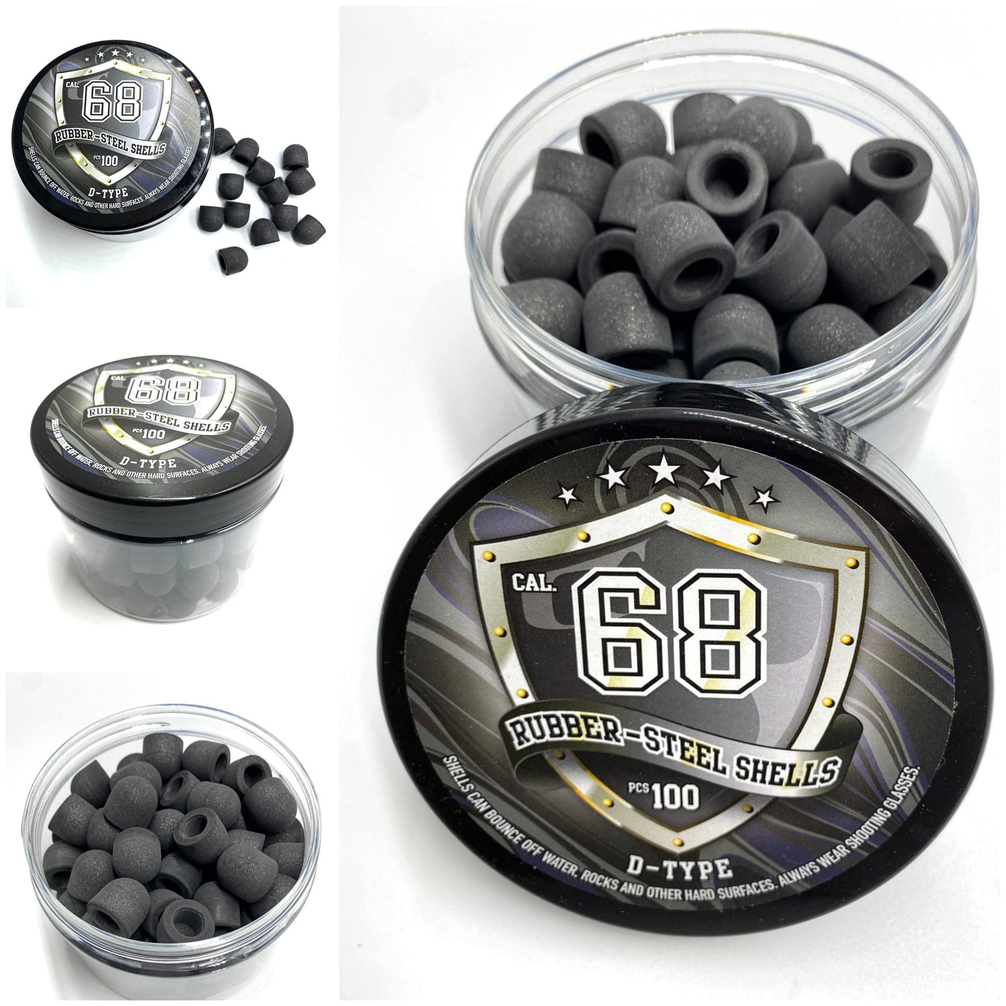 New! 100 x D-Type Hard Mix Rubber Steel Shells Rubber Balls Mixed with Steel Powder 6 Grams for Training Home Self Defense Paintball Pistols in 68 Caliber
