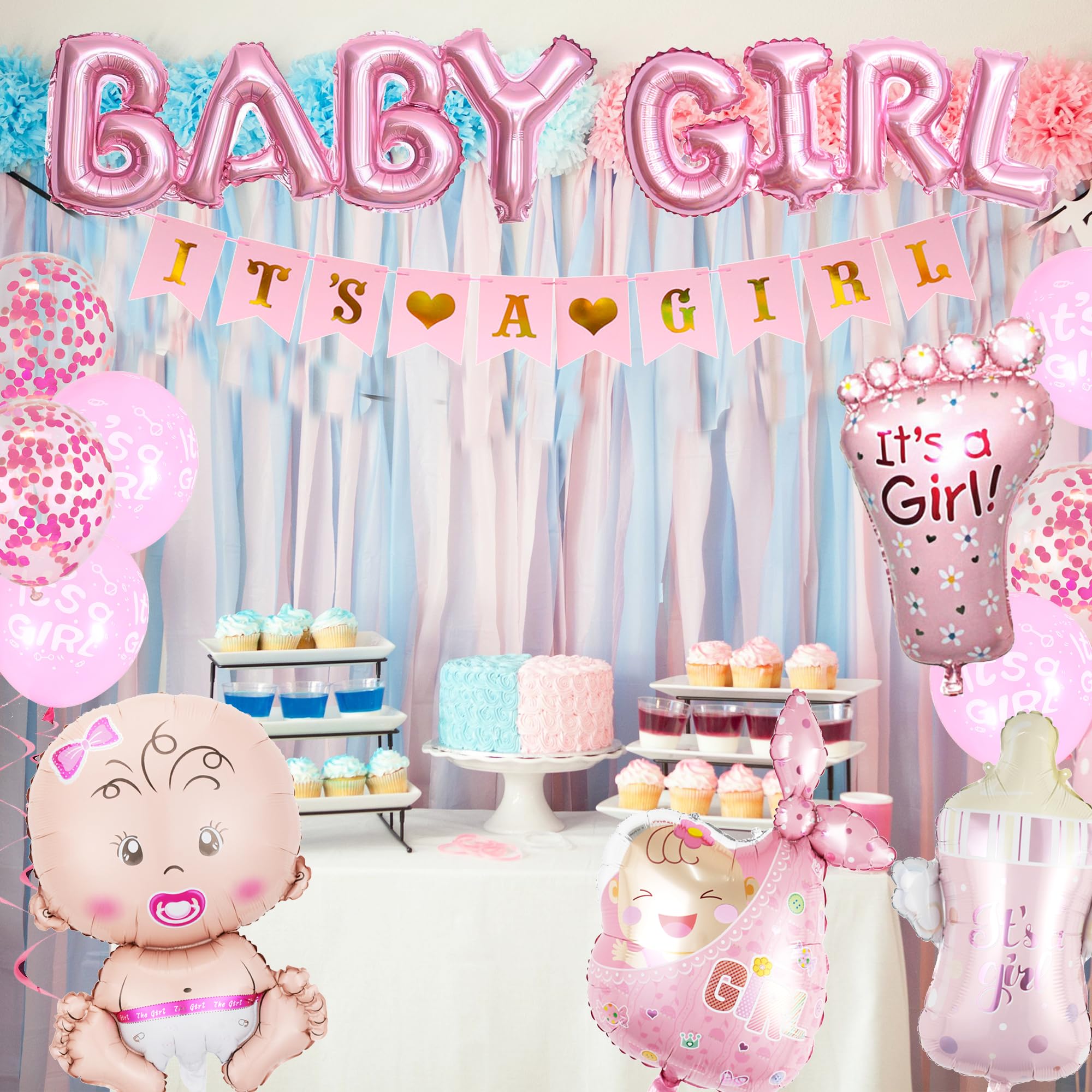 12-teiliges Deko-Set Für Baby Shower 'It's A Girl' | Rosa Waben-Dekoration & Tischschmuck | Für Geschlechts-Enthüllungsparty