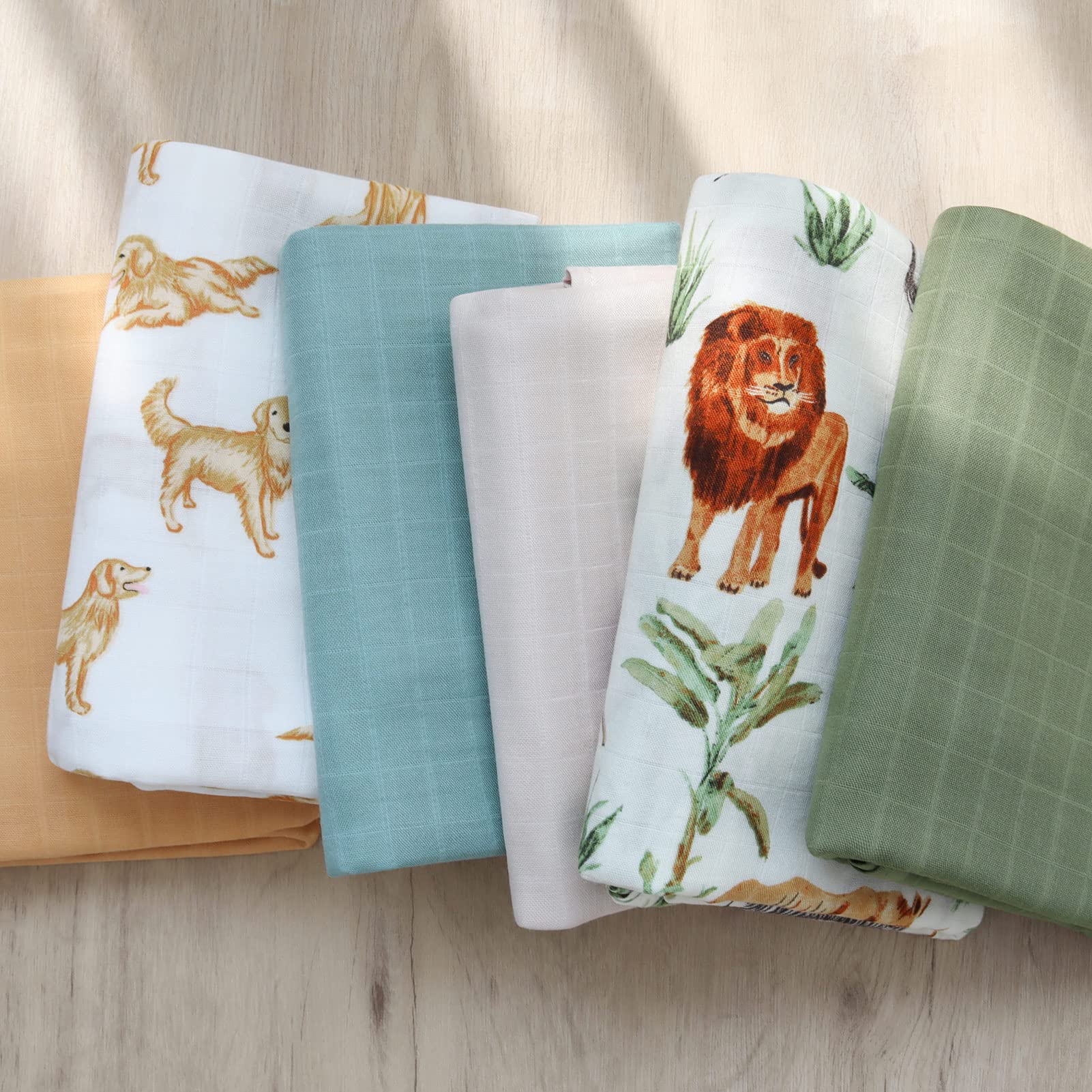 LifeTree Mantas de muselina, manta de recepción neutra para bebé Woodland para niños y niñas, 70 % viscosa de bambú y 30 % algodón, grande, 47 x 47 pulgadas, selva safari/verde oliva