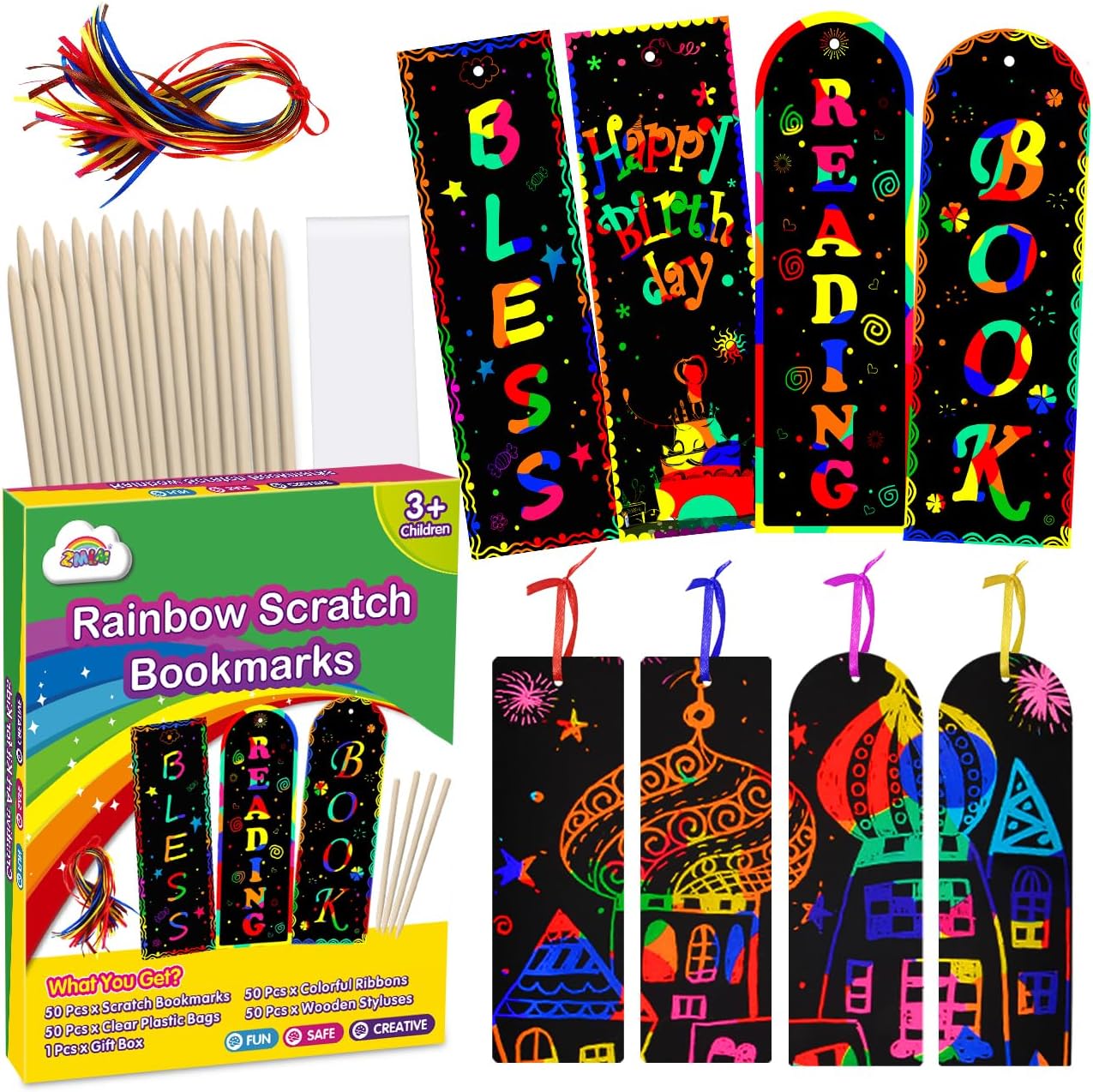 ZMLM Rainbow Scratch Paper Art Bookmarks for Kids Party Favors 36 Pack | Birthday Classroom Gifts Bulk,Goodie Bag Stuffers,Magic Scratch DIY Bookmarks Making Kit,Art Crafts for Boys Girls Ages 4-12