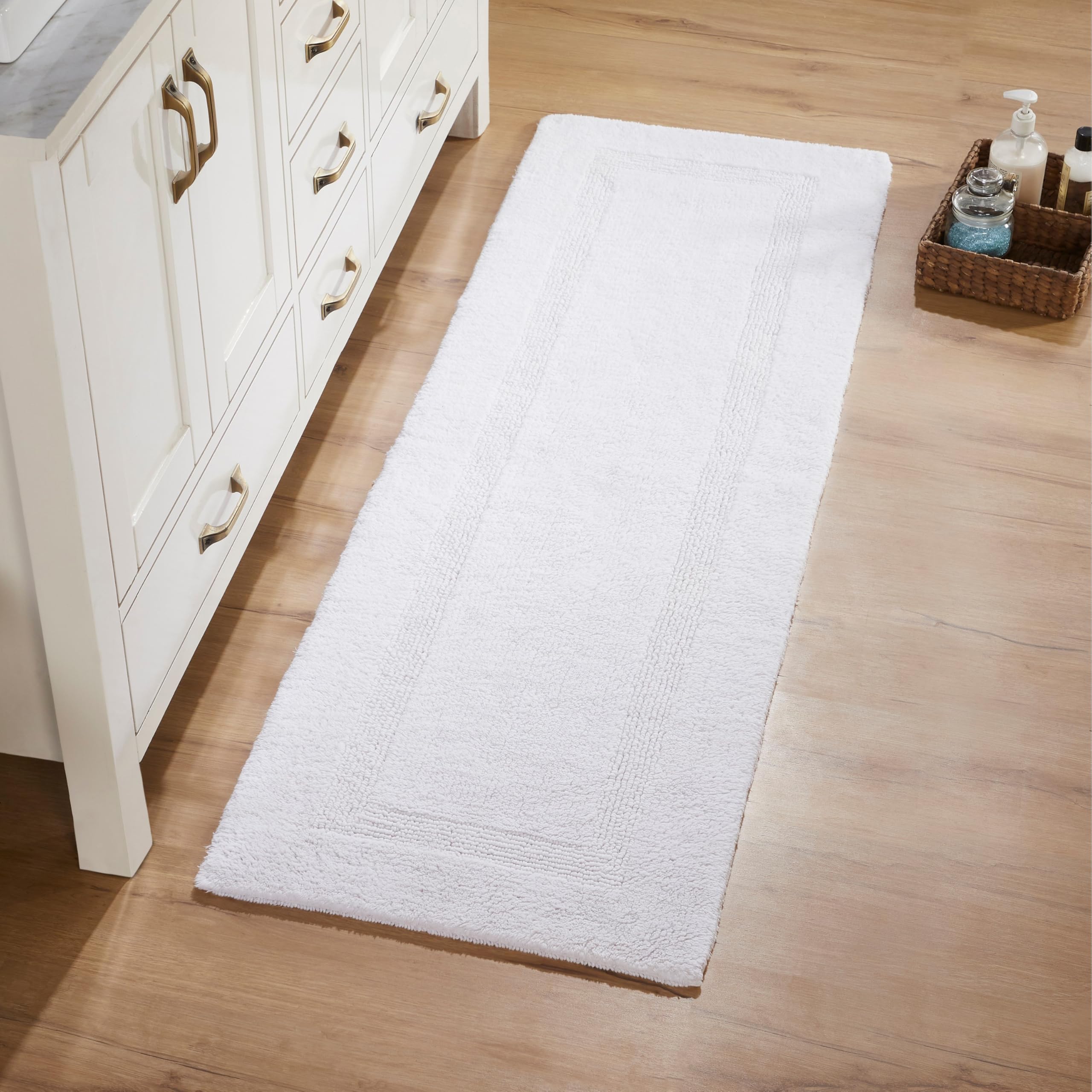 Better Trends Läuferteppich, 100% Baumwolle, wendbar, ultraweich, wasserabsorbierend, schnell trocknend, maschinenwaschbar, Badteppiche für Badezimmer, 50,8 x 152,4 cm, White Lux Collection