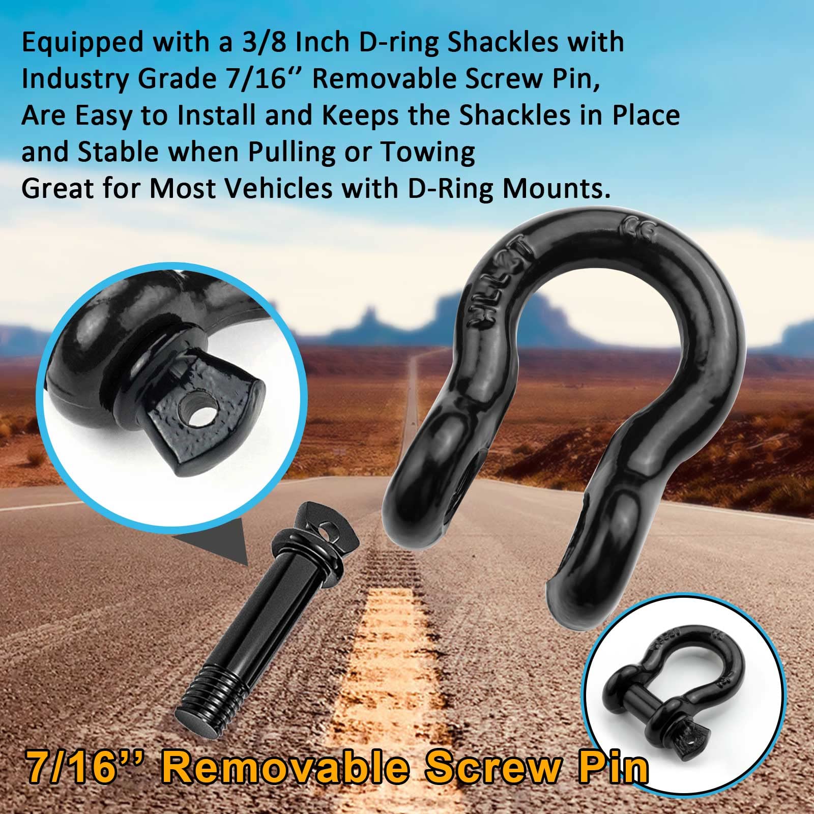 Anello a D da 3/8", Resistente Anello a D con Perno a Vite, per la Maggior Parte dei Veicoli con Supporti ad Anello a D Come Jeep, ATV, Camion, rimorchi (Confezione da 10)