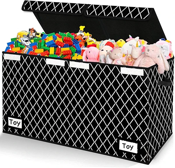 Meerainy Large Toy Storage Box with Lid,Sturdy Toys Storage Chest Bin Organizer for Kids,Boys,Girls,Stuffed Animal Storage for Living Room Area 25"x13" x16"