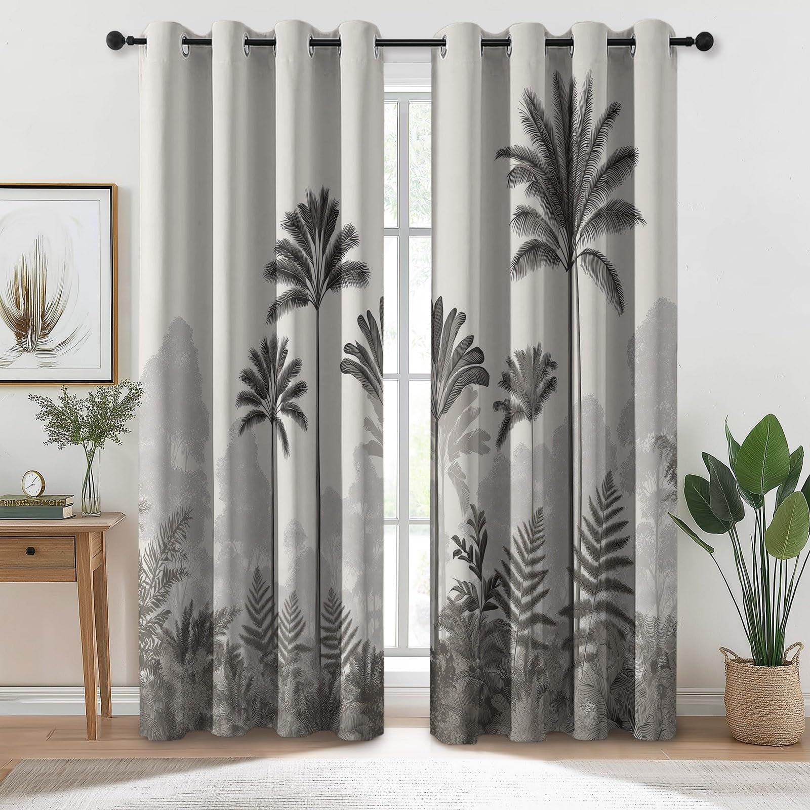 Blickdicht Vorhänge für Wohnzimmer Tropisch Regenwald Dschungel Verdunklungsvorhang Grau Abdunkelnd Vorhang Gardinen für Schlafzimmer Kinderzimmer H 230 x B 117 cm (2er Pack)