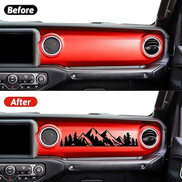 Zhizhong Dashboard Glove Box Decals for 2018-2023 Jeep Wrangler Gladiator | Matte Black Mountain Scene Tree Vinyl Sticker
