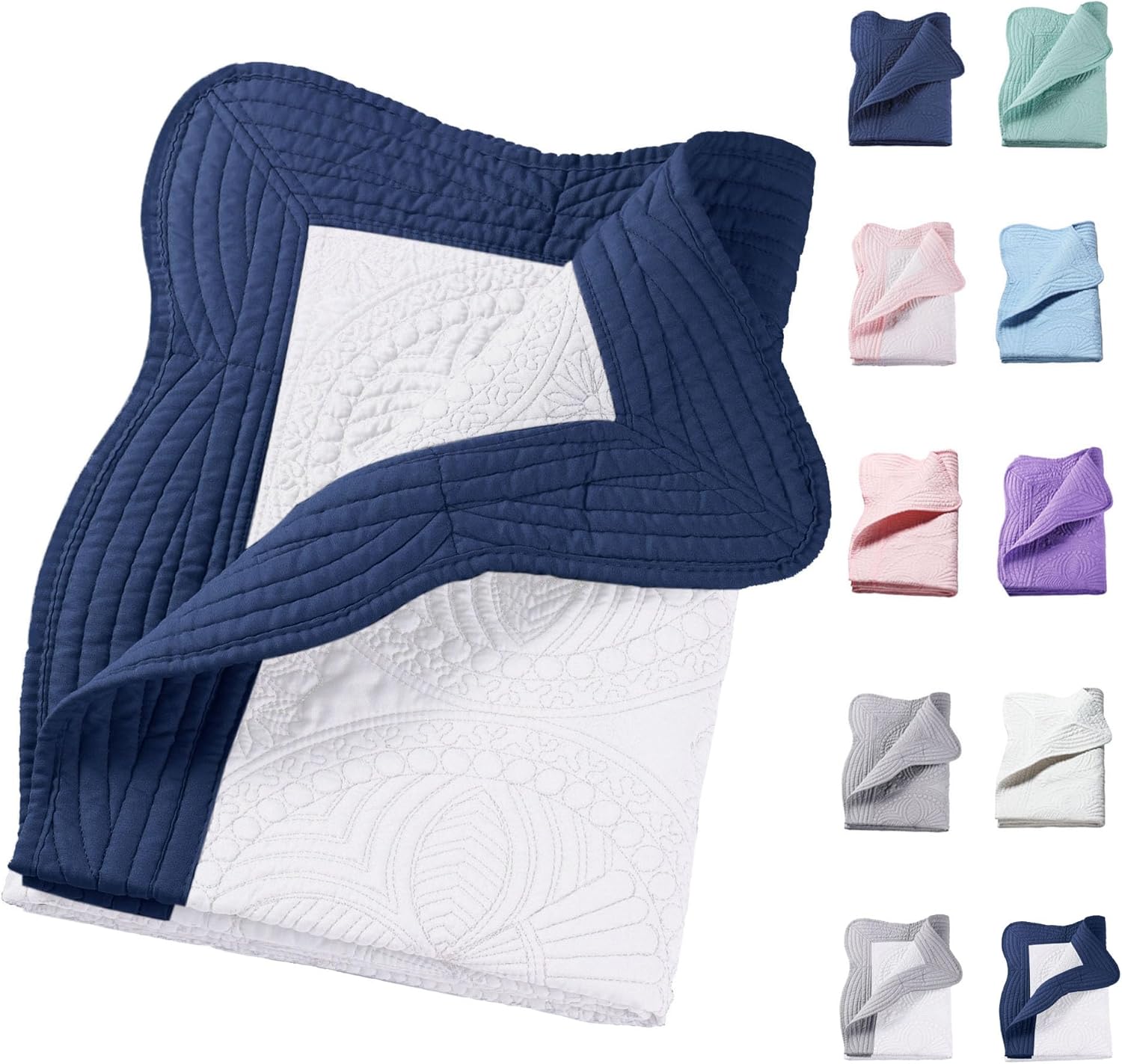 PEACELOVER Embossed Neutral Baby Quilt Durable, Lightweight Baby Blankets Four Seasons for Personlized Monogram Cotton Quilted Blanket Toddler Quilt for Boys and Girls 46x36 Inches (White & Navy)