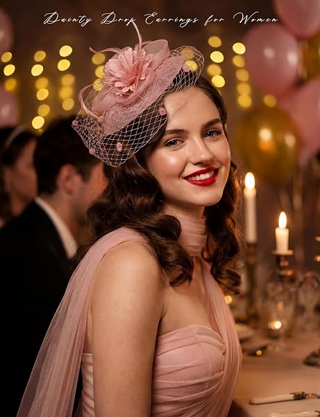 Adramata Chapeau Mariage Femme avec Collier de Perles Fleurs Bandeau en Maille Dentelle de Voile Vintage Fascinator Accessoires Chapeau Femme pour Mariages, Cocktails, Tea Parties - 5