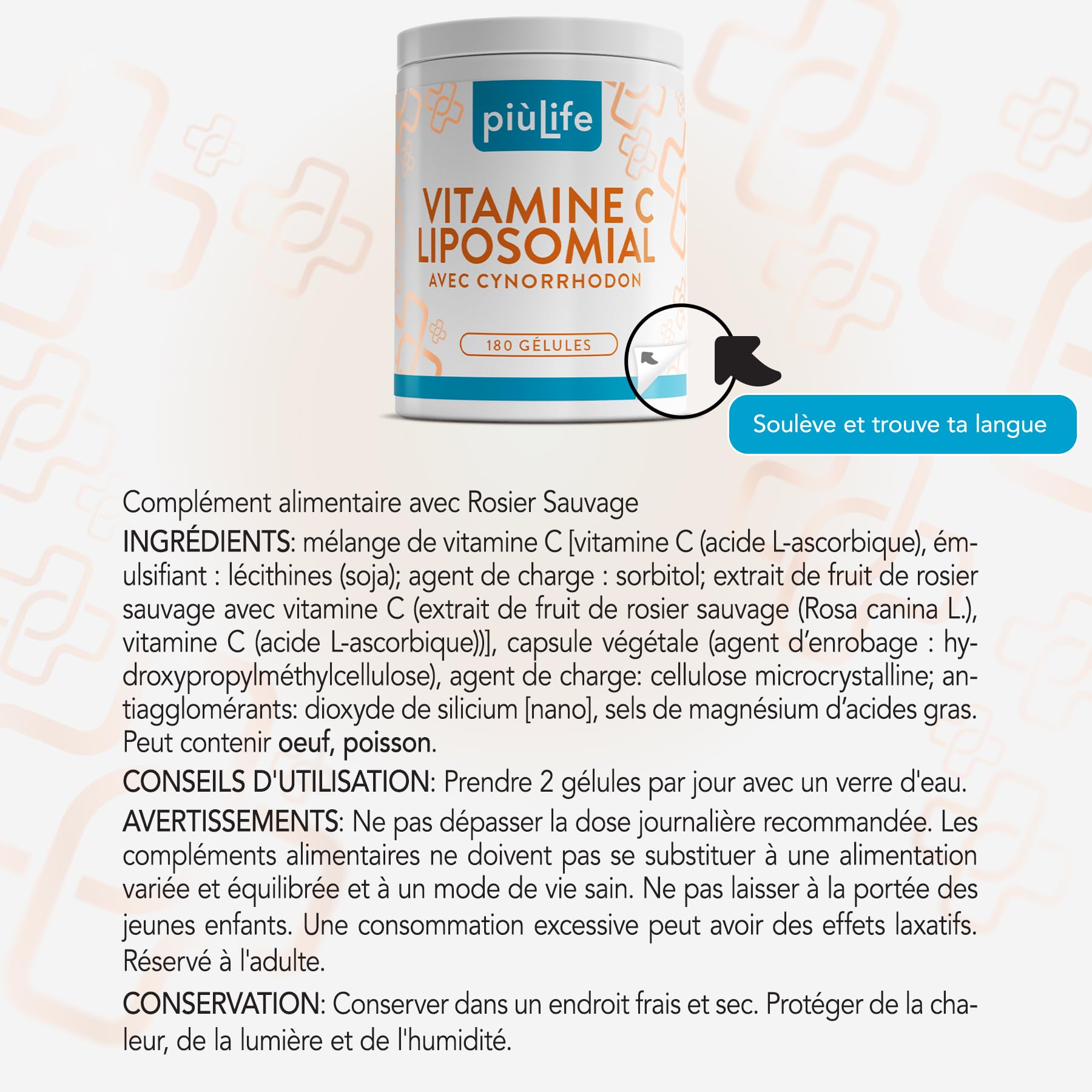 Vitamine C Liposomale 1000mg avec Rose Musquée 70% PiùLife – 360 gélules | Acide Ascorbique pur, Haute absorption et tolérance, Soutien pour défenses naturelles et énergie, Sans Gluten et Sans Lactose