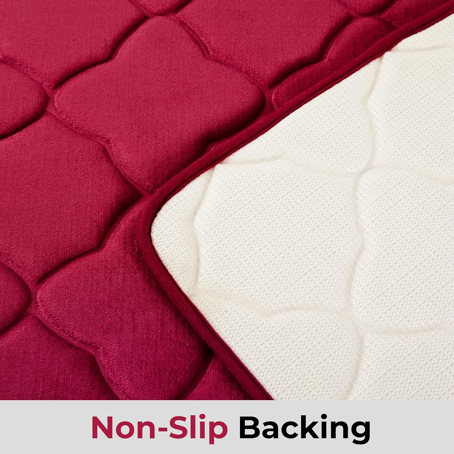 Yafa Home Fashion 2 Piece Geometric Design Embossed Solid Color Memory Foam Soft Bathroom Rug Set Non-Slip PVC Backing (Burgundy, 2 Piece:20" X 20" + 20"X 32")