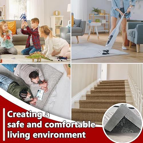 Miniatura 7 de Pinzas antideslizantes para alfombras para pisos, almohadillas de cinta de alfombra grandes extraíbles, adhesivo fuerte que no daña el piso, 8 tiras