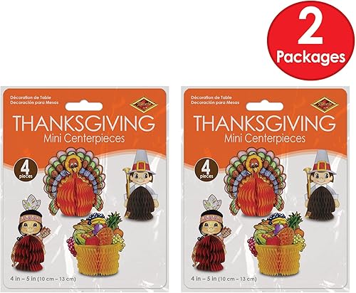Miniatura 5 de Beistle 8 piezas de mini decoraciones de Acción de Gracias, centros de mesa para decoración del hogar de cosecha de otoño