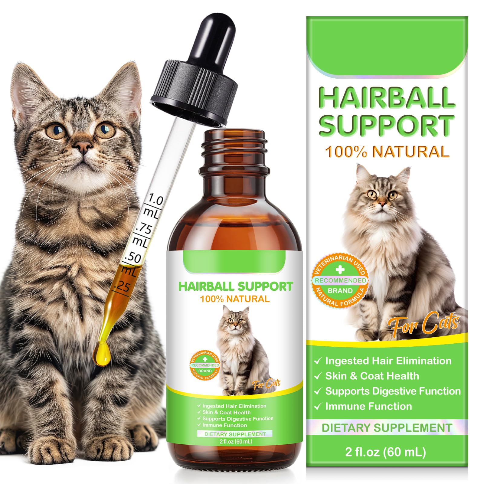Hairball Trattamento Per Gatti E Gattini, Cat Hairball Remedy, Hairball Support Gocce Sollievo Con Psyllium Husk, Vitamine Per Gatti Lunghi E Brevi Peli, Nutre Capelli E Riduce La Secchezza 60Ml