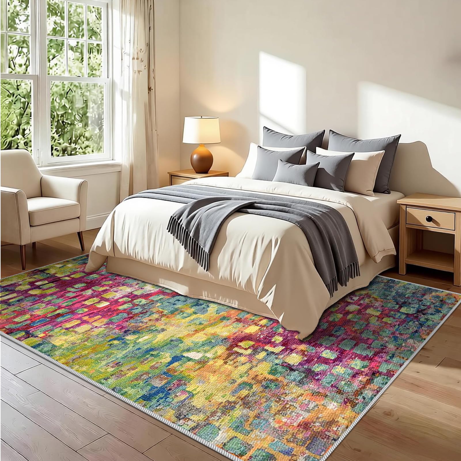 Dywan do salonu, z krótkim włosiem, 120 x 160 cm, abstrakcyjny, geometryczny dywan, bieżnik antypoślizgowy, dywan do sypialni, salonu, korytarza, nadaje się do prania, dywan kuchenny do sypialni