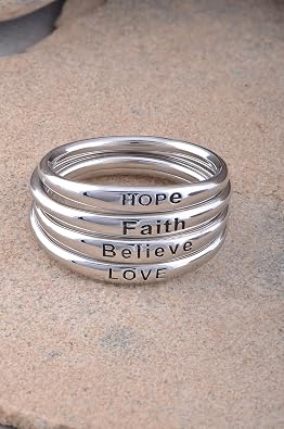 SILVERCLOSEOUT Rhodium Plated Sterling Silver Womens Thin Stackable Faith Ring (Size 4-11)