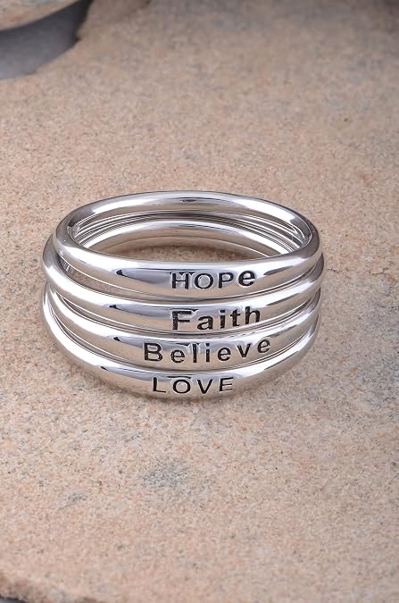 SILVERCLOSEOUT Rhodium Plated Sterling Silver Womens Thin Stackable Faith Ring (Size 4-11)