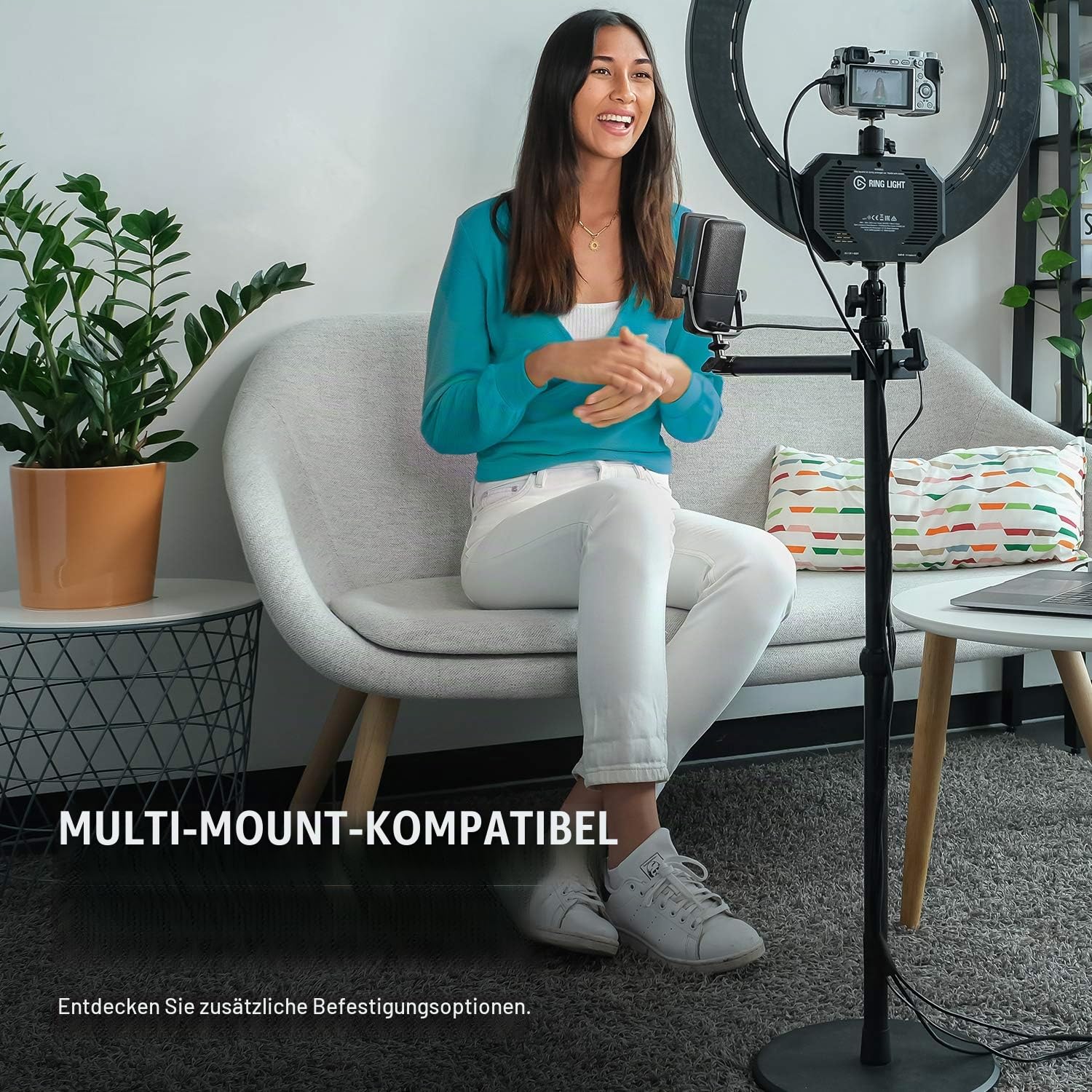 Elgato Ring Light - Hochwertige Beleuchtung in 2500 Lumen mit Tischklemme und Kugelgelenk zum Streamen, TikTok, Instagram, Home Office, Temperatur und Helligkeit per App anpassbar auf Mac, PC, Android